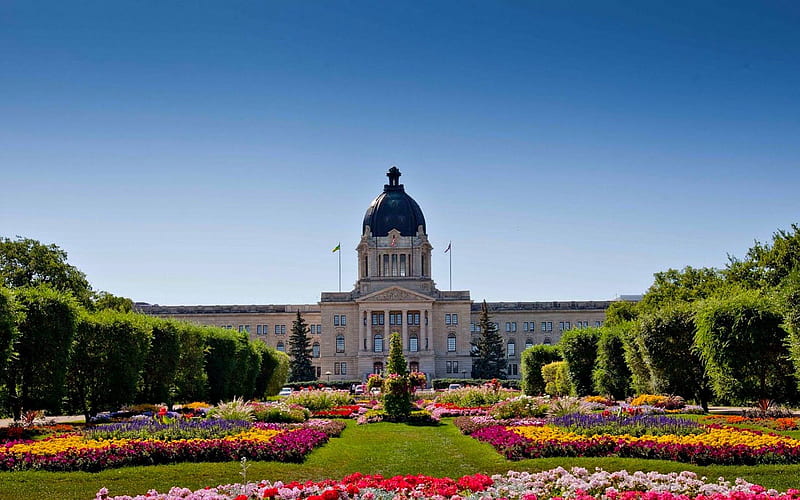 Saskatchewan Legislature Building, Building, Government, Flowers, Canada, HD wallpaper