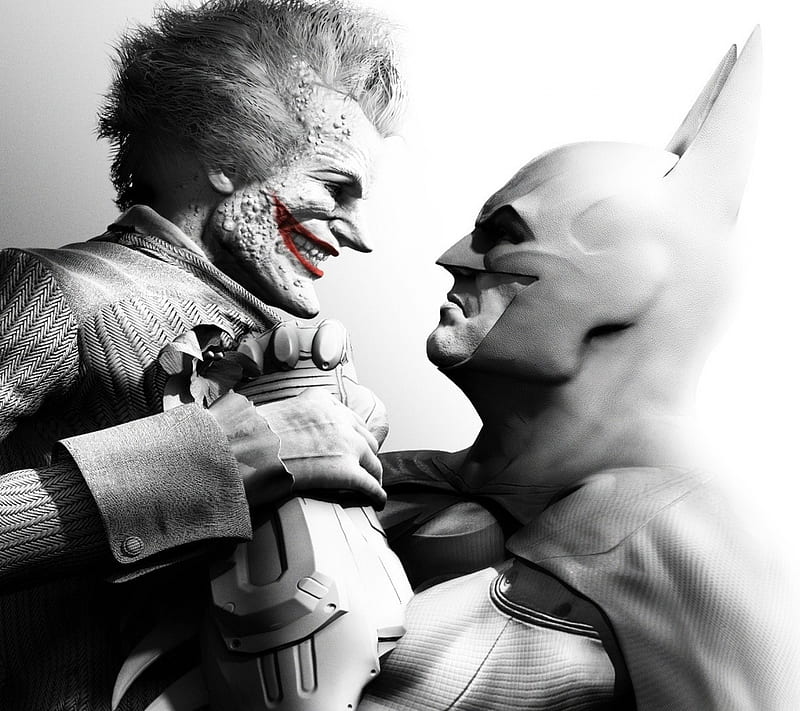 BatmanJoker, arkham, awesome, batman, comics, dark knight, dc, gris, joker, HD wallpaper