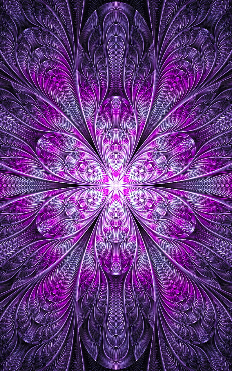 fractal, flower, abstraction, bright, purple, digital, HD phone wallpaper