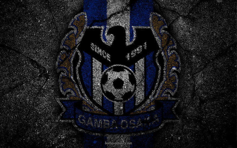 Gamba Osaka, logo, art, J-League, soccer, football club, G-Osaka, asphalt texture, HD wallpaper
