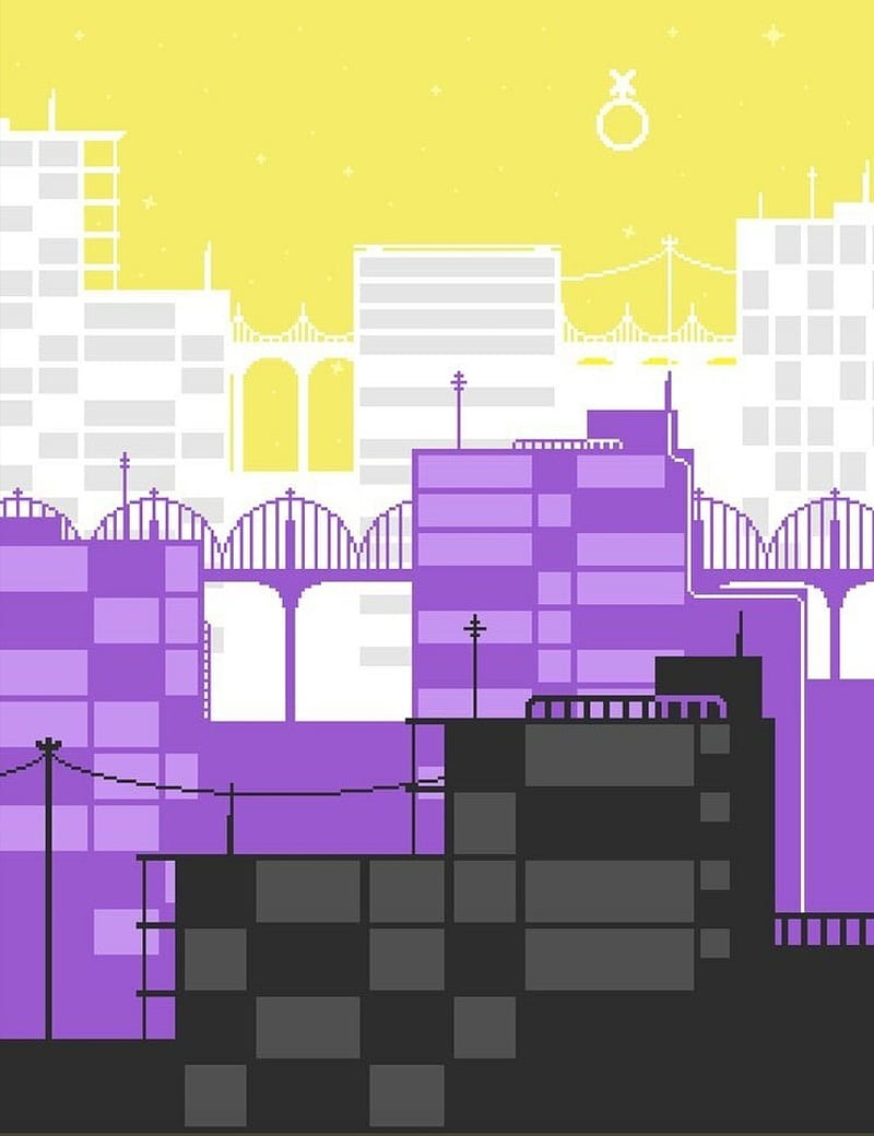 Nonbinary city view, black, city, envy, lgbtq, nonbinary, pastel, pride, purple, white, yellow, HD phone wallpaper