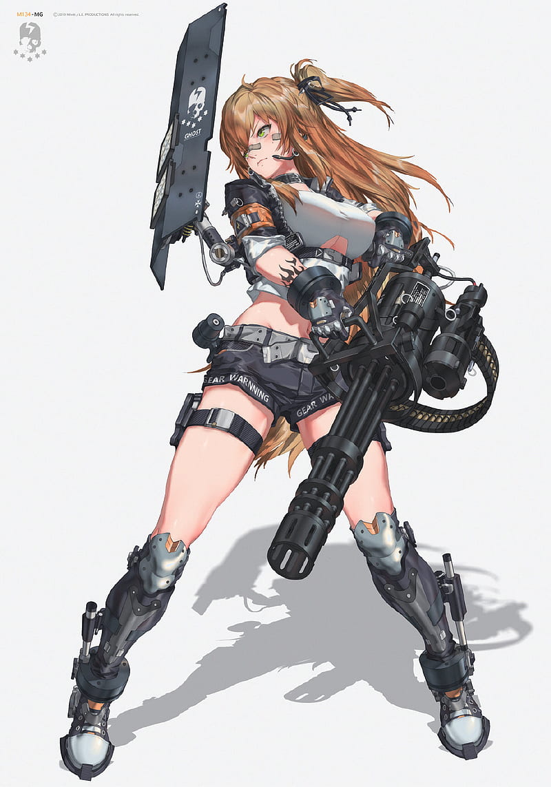 Miv4t, anime girls, anime, weapon, machine gun, futuristic, HD phone wallpaper