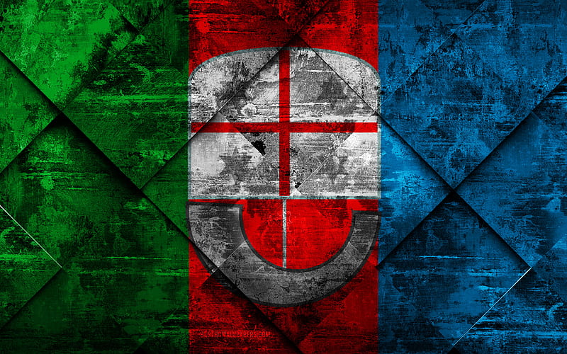 Flag of Liguria grunge art, rhombus grunge texture, Italian region, Liguria flag, Italy, national symbols, Liguria, regions of Italy, creative art, HD wallpaper
