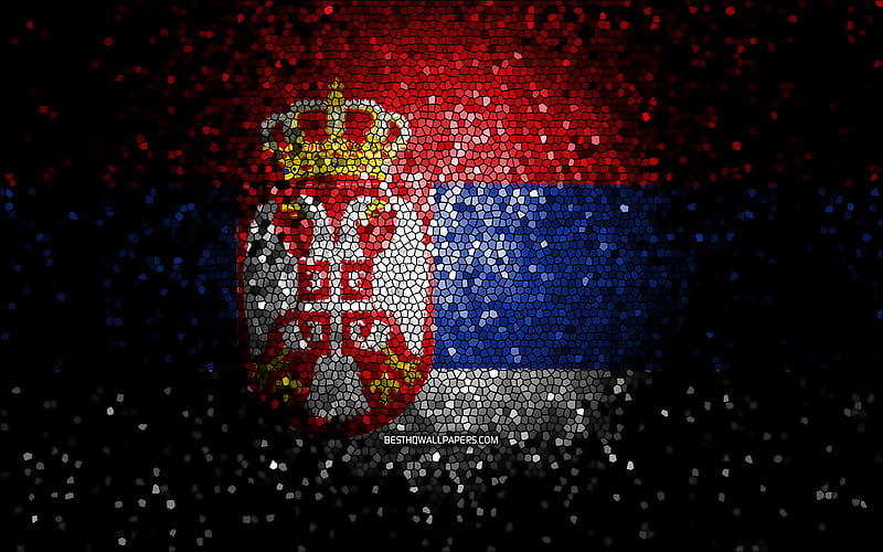 Serbian flag, mosaic art, European countries, Flag of Serbia, national symbols, Serbia flag, artwork, Europe, Serbia, HD wallpaper