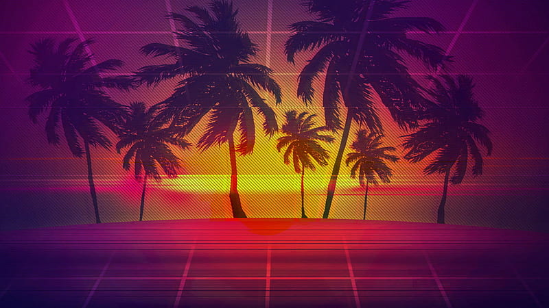 Palm Trees Tropical Climate Vaporwave, HD wallpaper