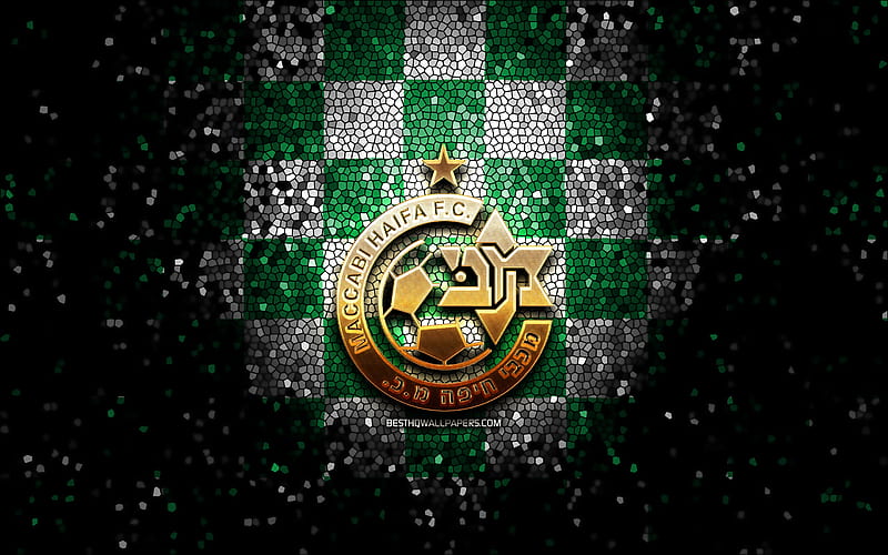 Maccabi Haifa FC, glitter logo, Ligat ha Al, green white checkered  background, HD wallpaper | Peakpx