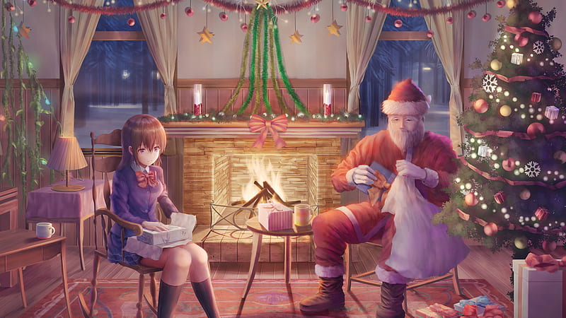Anime girl decoración navideña árbol santa claus anime, Fondo de pantalla  HD | Peakpx
