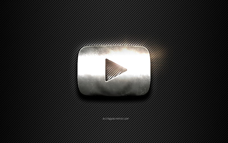 YouTube Metal logo, black lines background, black carbon background, YouTube logo, emblem, metal art, YouTube, Silver YouTube button, HD wallpaper