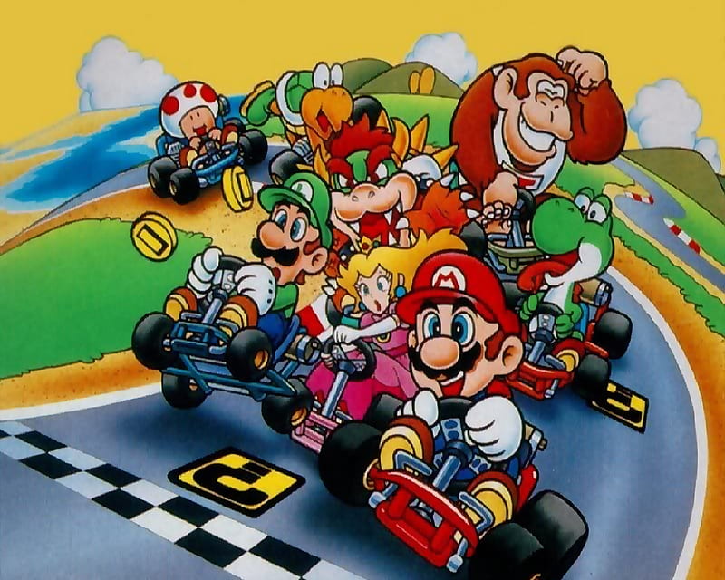 Super Mario Kart, donkey kong, mario, mario kart, nintendo, super mario, yoshi, HD wallpaper