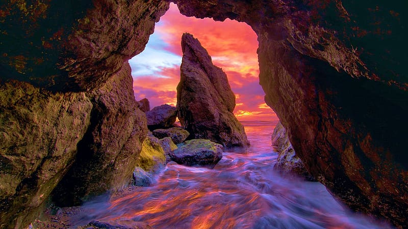 The Grotto, Great Ocean Road, Victoria, Australia, sky, rocks, coast, sea, colors, clouds, HD wallpaper