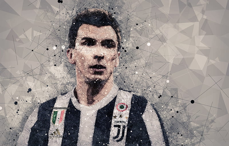 Mario Mandzukic art, Juventus FC, geometric art, portrait, Croatian footballer, Serie A, Italy, football, HD wallpaper