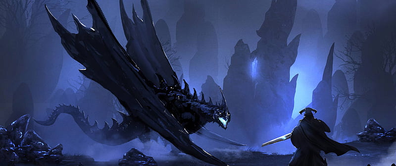 Warrior Vs Dragon Resolution , Artist , , and Background, 3440X1440 Dragon, HD wallpaper