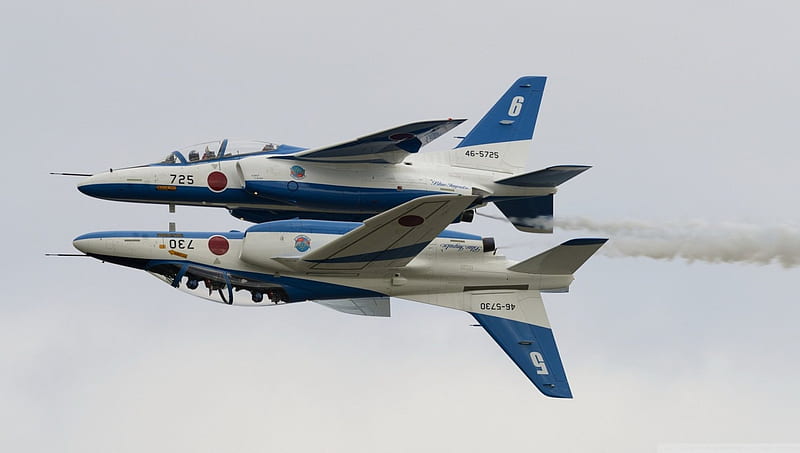 Kawasaki T4 Blue Impulse aerobatic team, Subsonic intermediate jet trainer, Kawasaki T4, Aerobatics, Blue Impulse, HD wallpaper