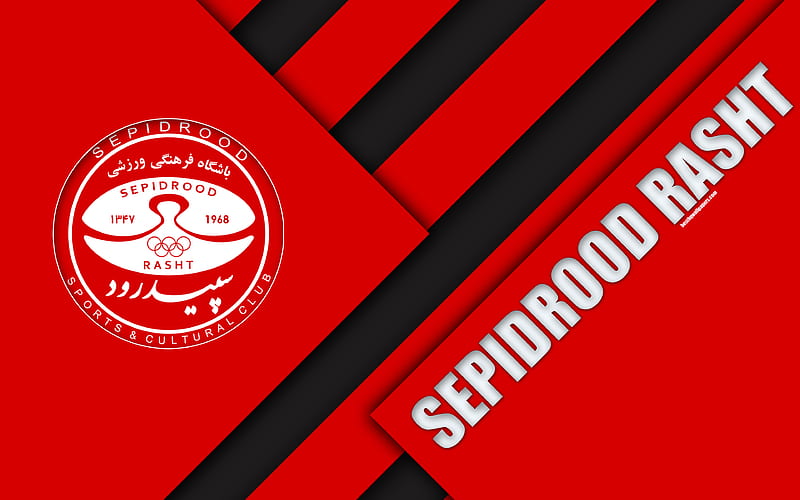 Sepidrood Rasht FC Iranian football club, logo, red black abstraction, material design, emblem, Persian Gulf Pro League, Rasht, Iran, football, HD wallpaper
