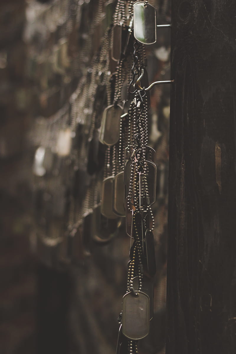 silver-colored god tags hanging on hooks shallow focus graphy, HD phone wallpaper