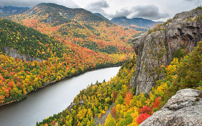 Adirondack Mountains autumn, forest, USA, american landmarks, America, HD wallpaper