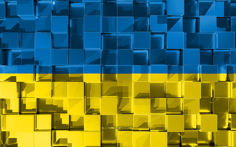 Flag of Ukraine, 3d flag, 3d cubes texture, Flags of European countries, Ukraine 3d flag, Ukrainian flag, 3d art, Ukraine, Europe, 3d texture, HD wallpaper