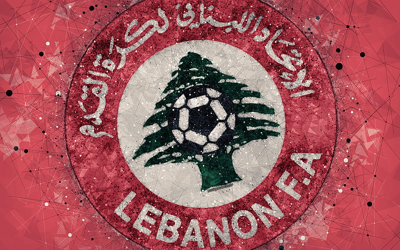 Lebanon national football team geometric art, logo, red abstract background, Asian Football Confederation, Asia, emblem, Lebanon, football, AFC, grunge style, creative art, HD wallpaper