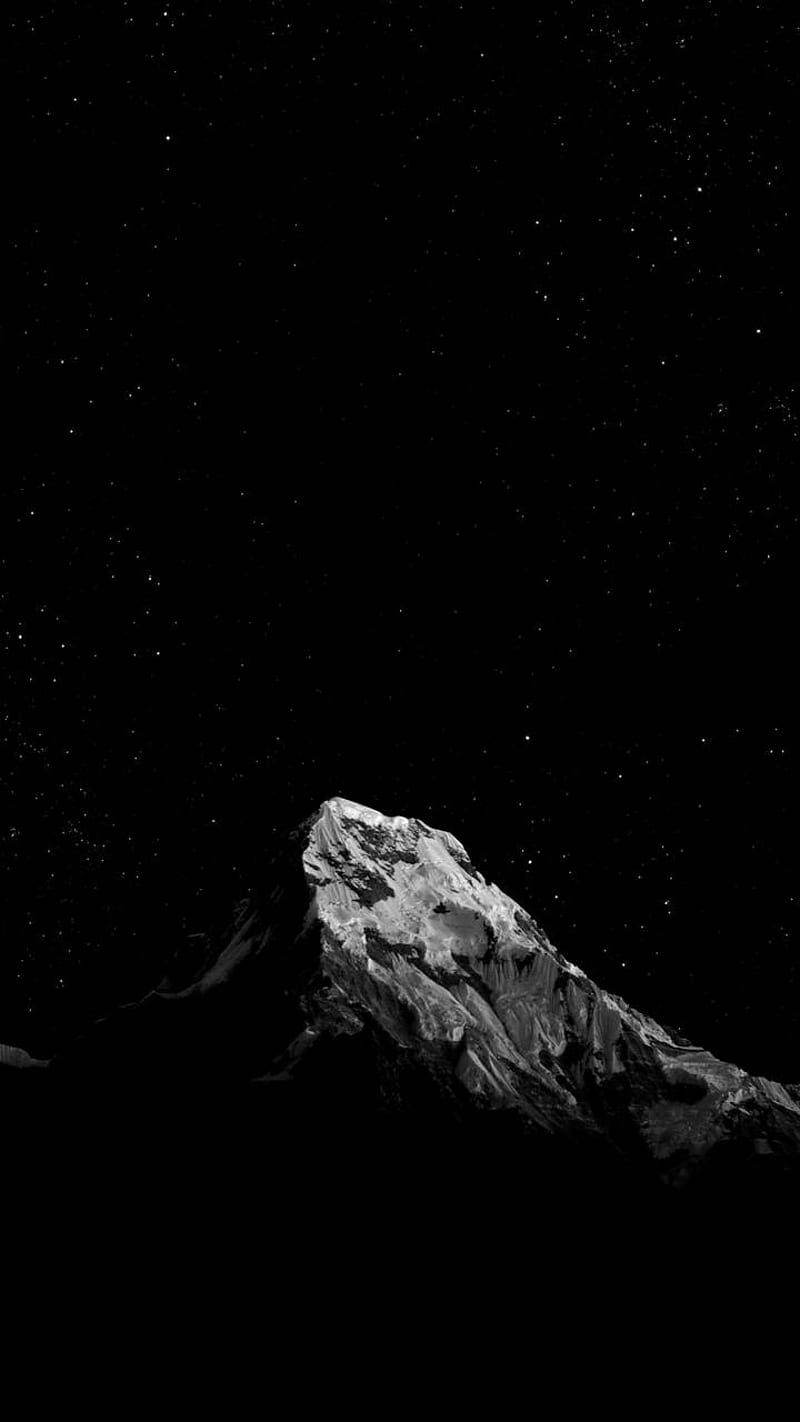 Mountain Amoled, night, sky, black, white, HD phone wallpaper