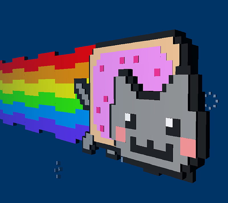 Nyan Cat, cat, funny, haha, kitten, kitty, lol, meow, neon, nyan, omg, rainbow, HD wallpaper