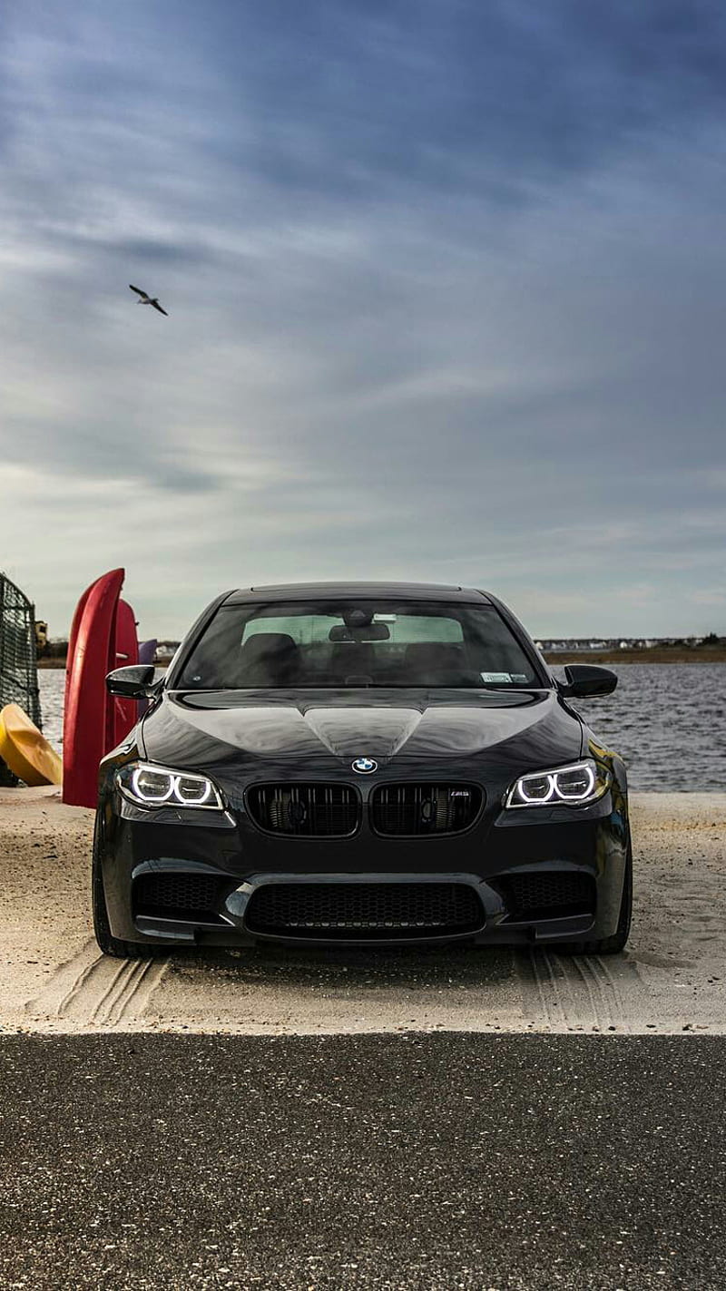 BMW M5, black, car, f10, front view, m power, sedan, vehicle, HD phone wallpaper