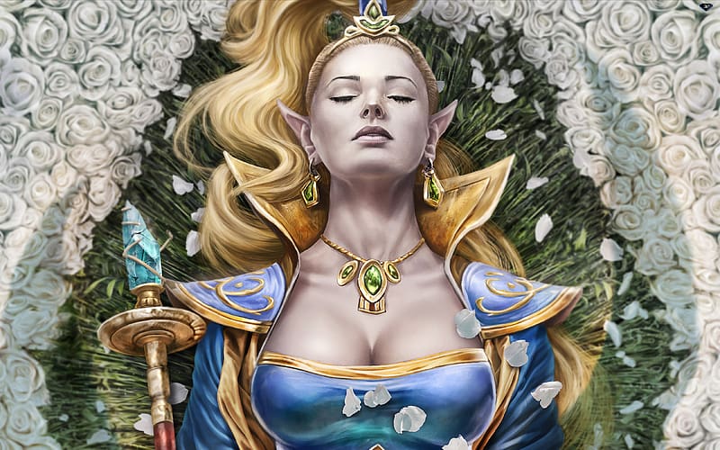 Fantasy, Flower, Rose, Blonde, Elf, Earrings, Necklace, White Flower, Video Game, Pointed Ears, Everquest Ii: Chains Of Eternity, Everquest Ii, HD wallpaper