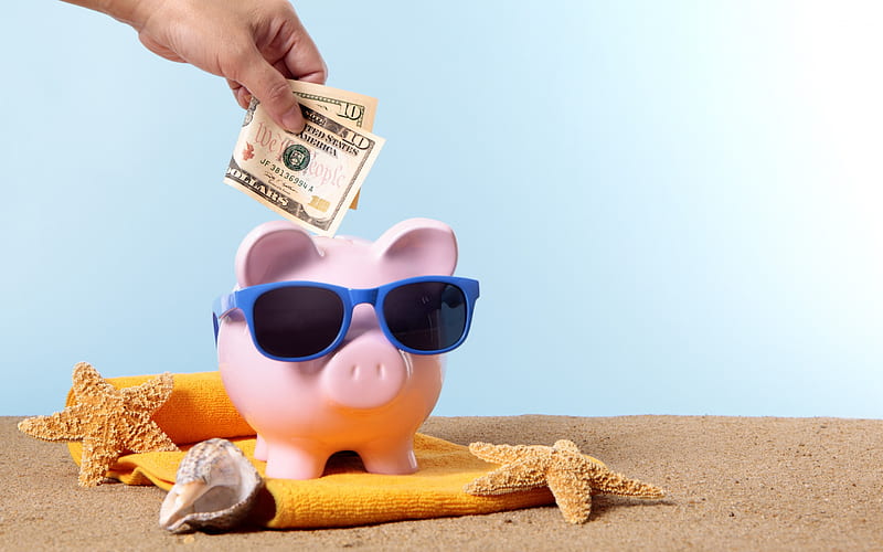 money box, saving money concepts, vacation, piggy bank, travel savings, HD wallpaper