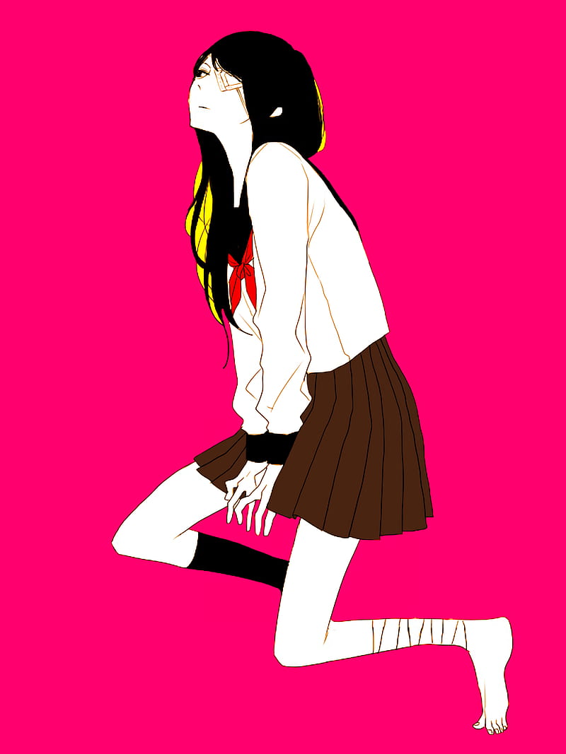 school uniform, simple background, Band-Aid, anime, HD phone wallpaper