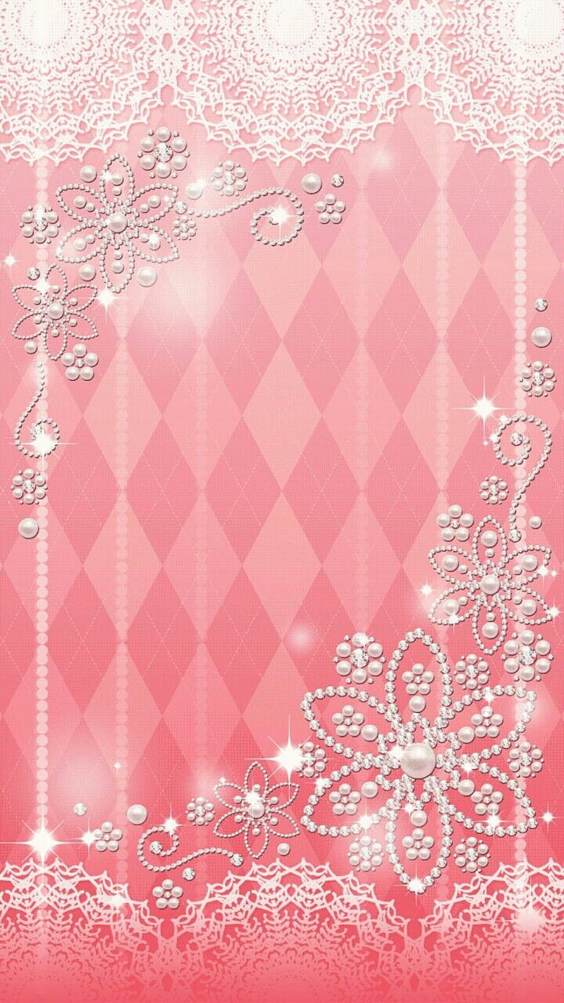 pink sparkle, flower, glitter, lace, HD phone wallpaper