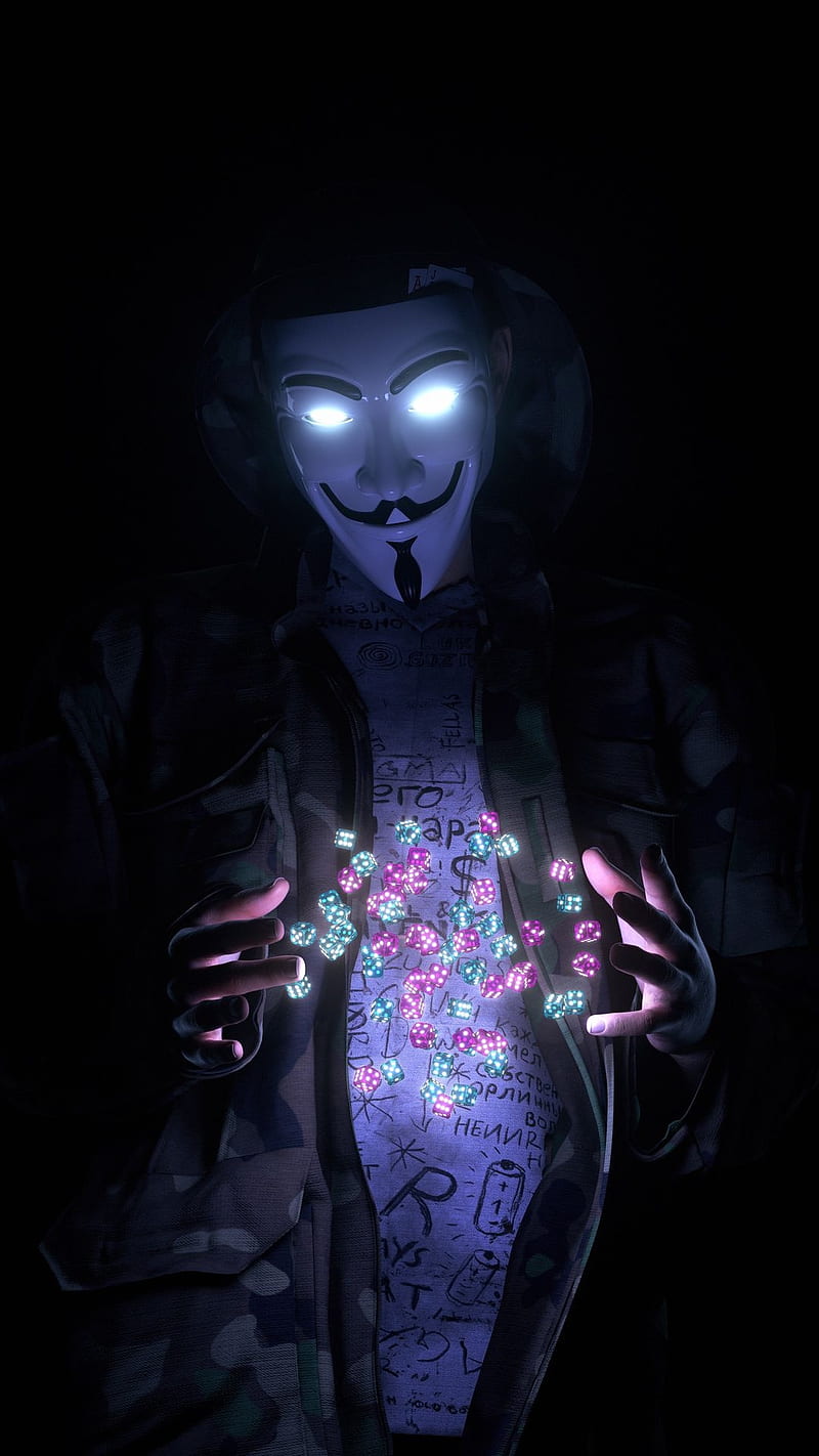 Anonymous, colors, dark, dice, magic, mask, HD phone wallpaper
