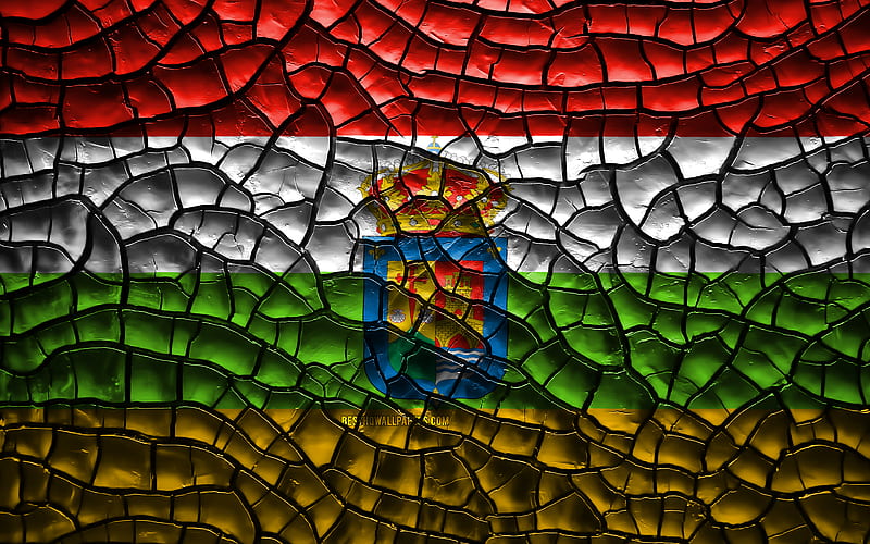 Flag of La Rioja spanish provinces, cracked soil, Spain, La Rioja flag, 3D art, La Rioja, Provinces of Spain, administrative districts, La Rioja 3D flag, Europe, HD wallpaper