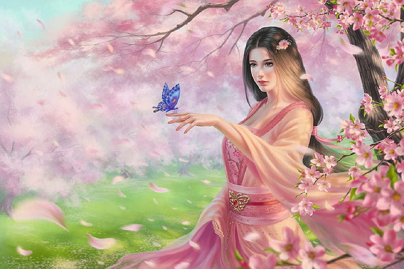 Cherry Blossom Pretty Art Fantasy Blossom Girl Digital Pink Woman Hd Wallpaper Peakpx 8749