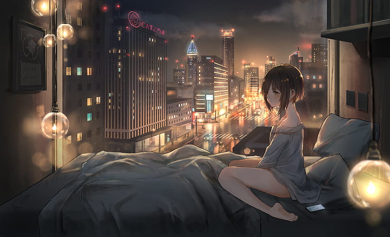 Anime Girl City Lights , anime-girl, anime, artist, artwork, digital-art, HD wallpaper