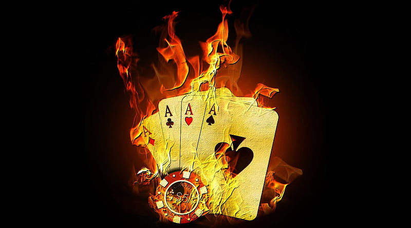Hot Aces , art, casino chip, illustration, artwork, aces, fire, cards, texture, painting, wide screen, computer graphics, HD wallpaper