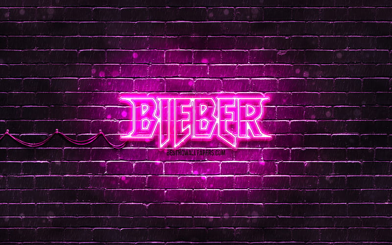 Justin Bieber purple logo american singer, purple brickwall, Justin Bieber logo, Justin Drew Bieber, Justin Bieber, music stars, Justin Bieber neon logo, HD wallpaper