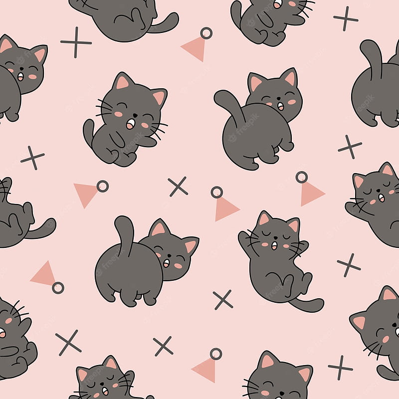 Premium Vector. Cute animal black cats seamless pattern with design light pink, HD phone wallpaper