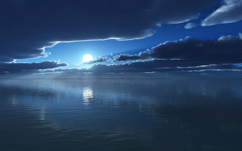 Blue Ocean Silent , ocean, nature, sky, HD wallpaper