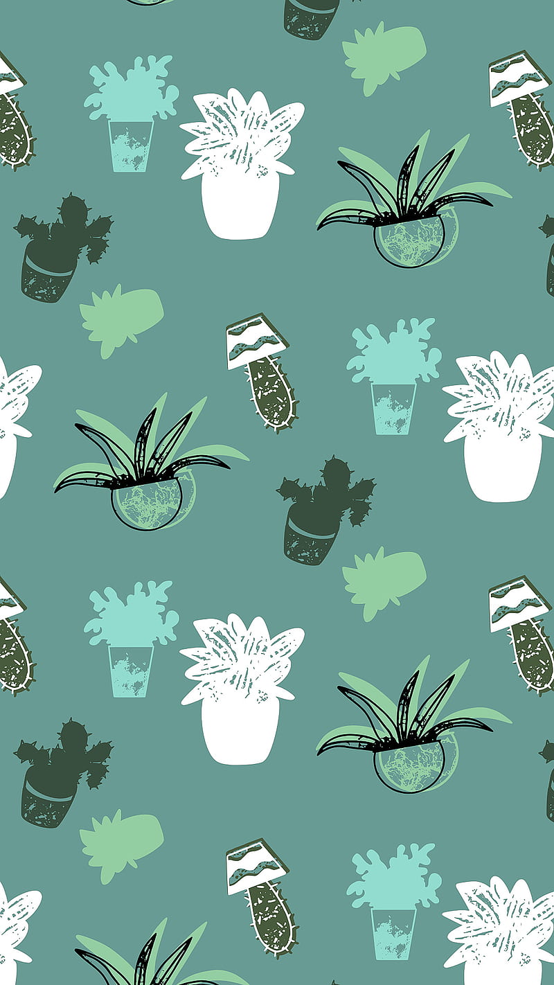 Cactus Pattern 2, succulent, green, black, white, turquoise, cute, girly,  patterns, HD phone wallpaper | Peakpx