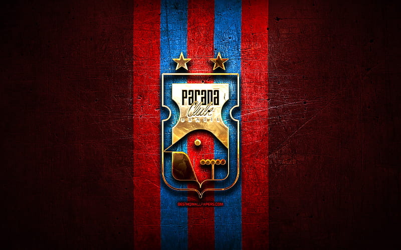 Parana FC, golden logo, Serie B, red metal background, football, Parana, brazilian football club, Parana logo, soccer, Brazil, HD wallpaper
