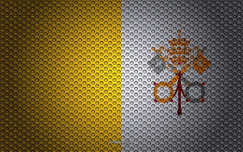 Flag of Vatican City creative art, metal mesh texture, Vatican City flag, national symbol, Vatican City, Europe, flags of European countries, HD wallpaper