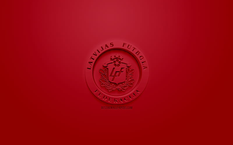 Latvia national football team, creative 3D logo, burgundy background, 3d emblem, Latvia, Europe, UEFA, 3d art, football, stylish 3d logo, HD wallpaper