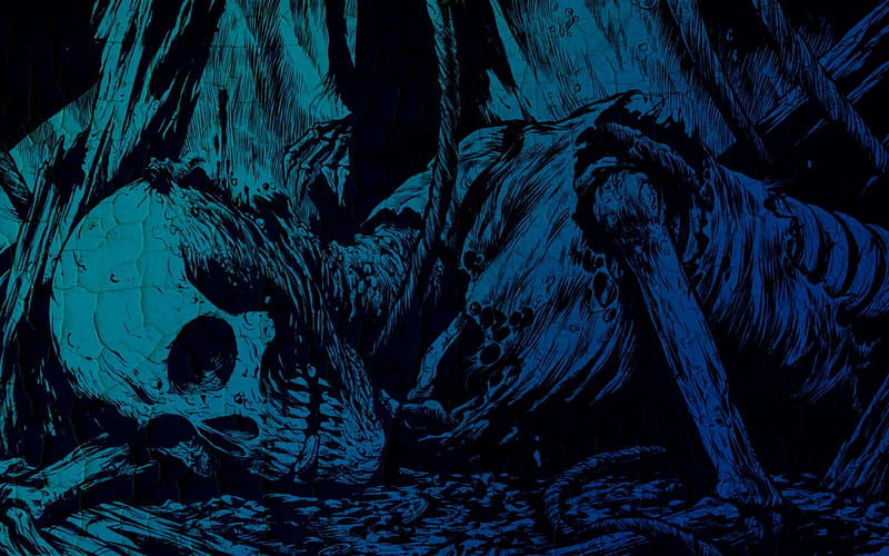 BLUE SKELETON, black, skeleton, death, blue, HD wallpaper