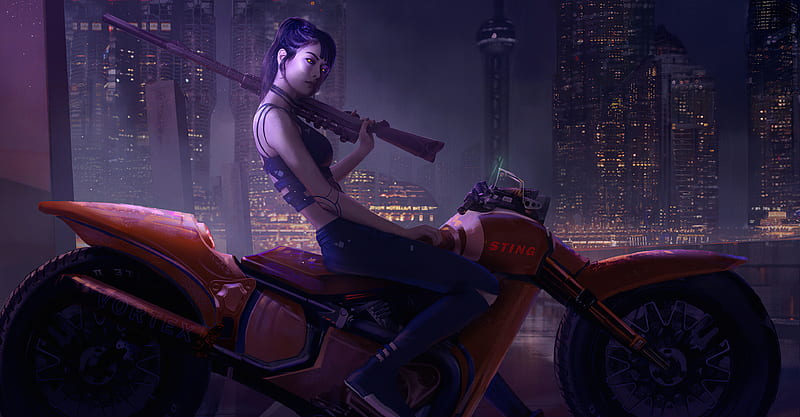 Cyberpunk Bike Girl Texting Phone 4k, HD Artist, 4k Wallpapers