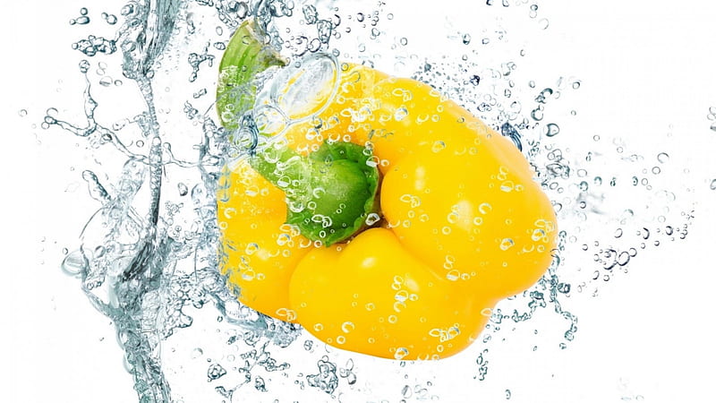 Fruit & Fresh, splash, bell pepper, water, furit, HD wallpaper