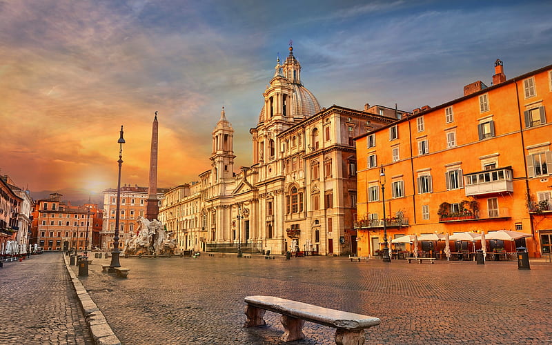 Rome, Fountain of Four Rivers, Italy, Piazza Navona, interesting place, Rome landmark, HD wallpaper
