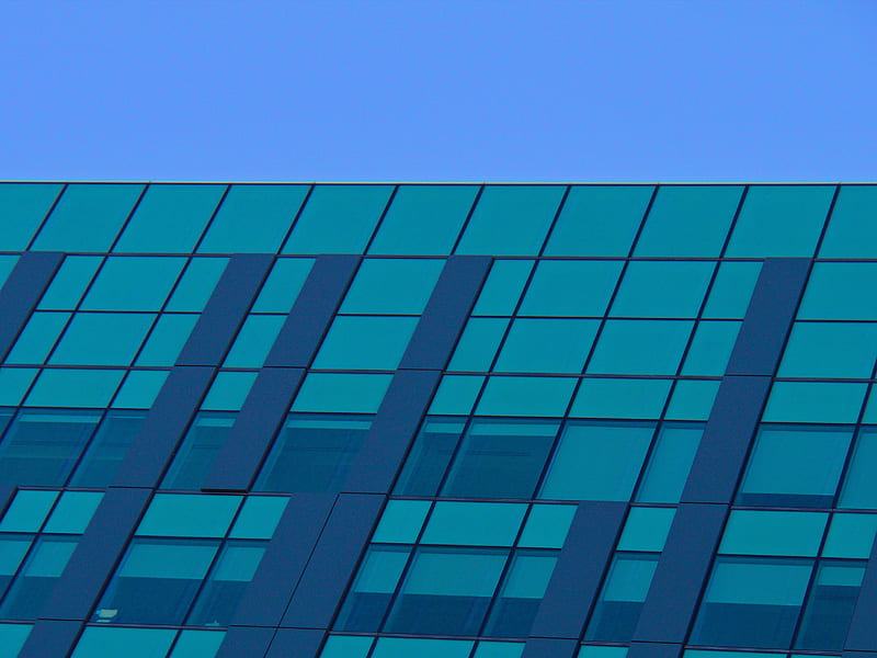 facade, building, windows, glass, blue, HD wallpaper