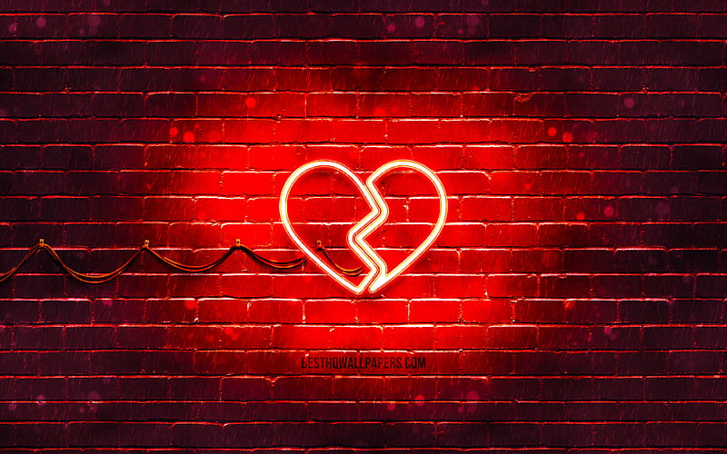 Broken Heart neon icon red background, neon symbols, Broken Heart, neon icons, Broken Heart sign, love signs, Broken Heart icon, love icons, love concepts, HD wallpaper