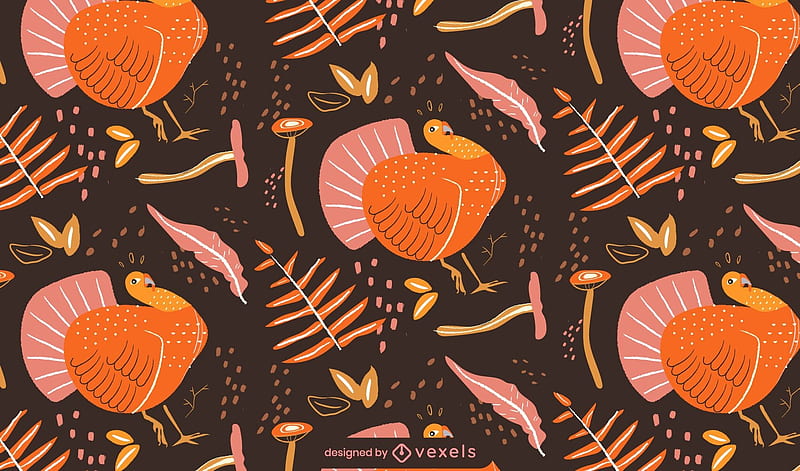 Pattern, black, thanksgiving, bird, turkey, vexels, orange, mushroom, pink, texture, autumn, leaf, pasari, HD wallpaper