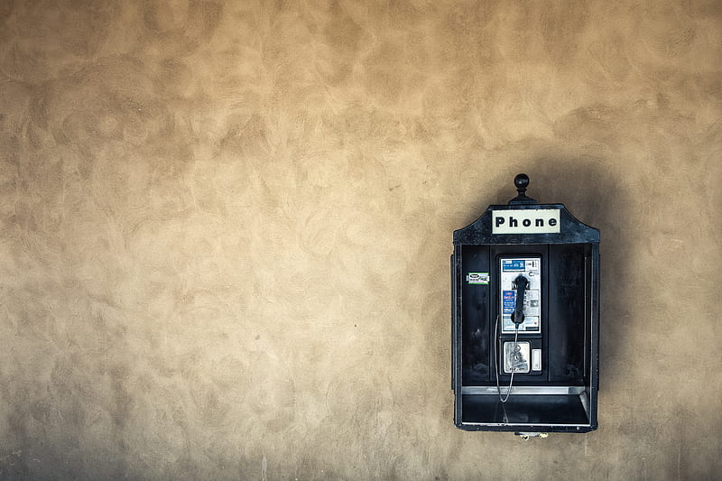 Black Telephone Booth on Yellow Wall, HD wallpaper