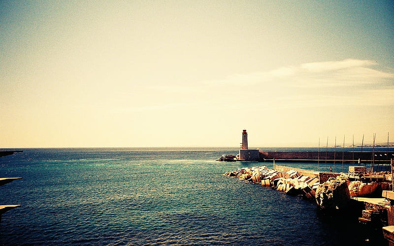 Lonely Lighthouse and Seascape Stunning Lomography, HD wallpaper